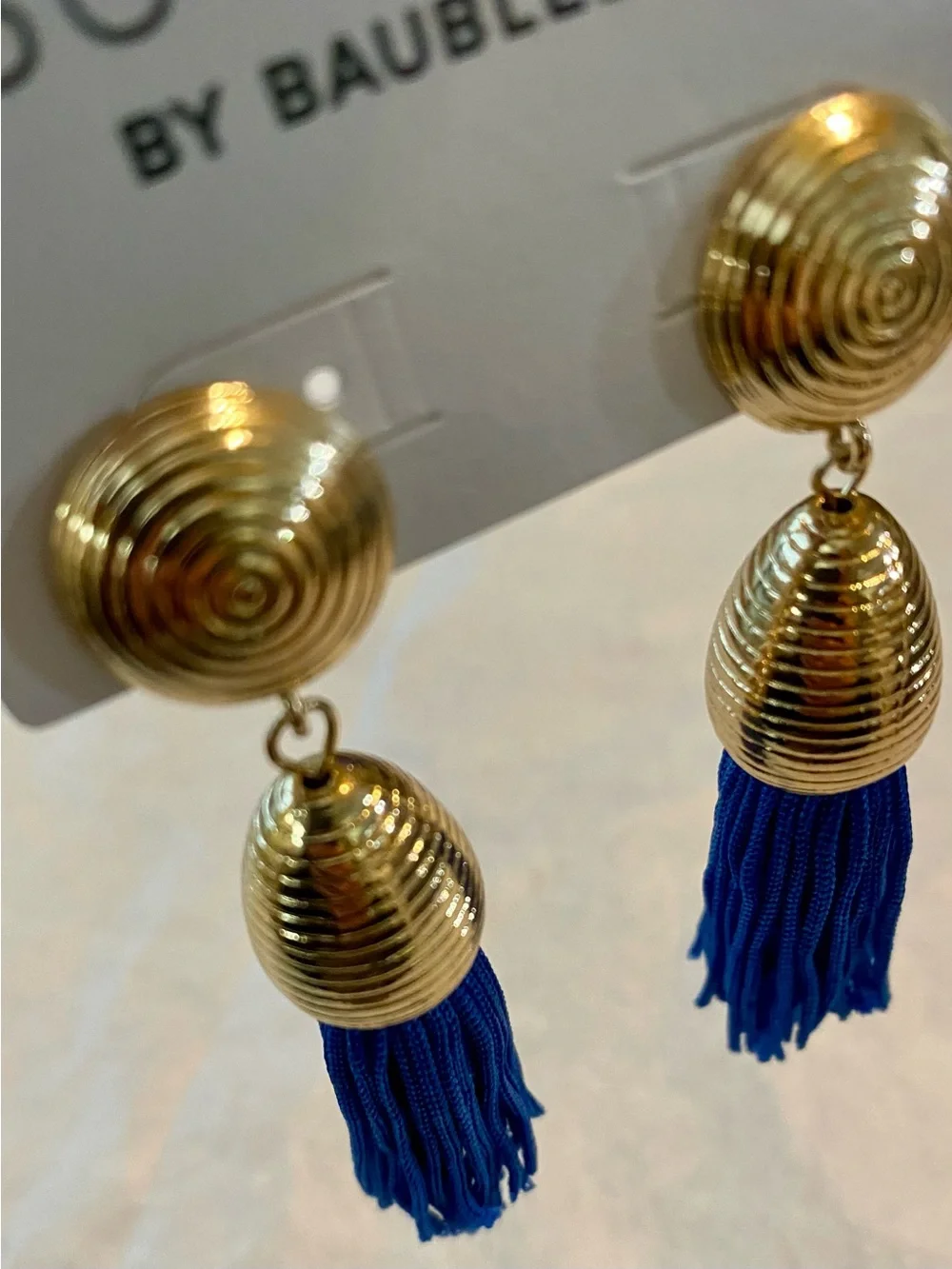Sugarfix Royal Blue Tassel Drop Earrings with Gold Accents NWT